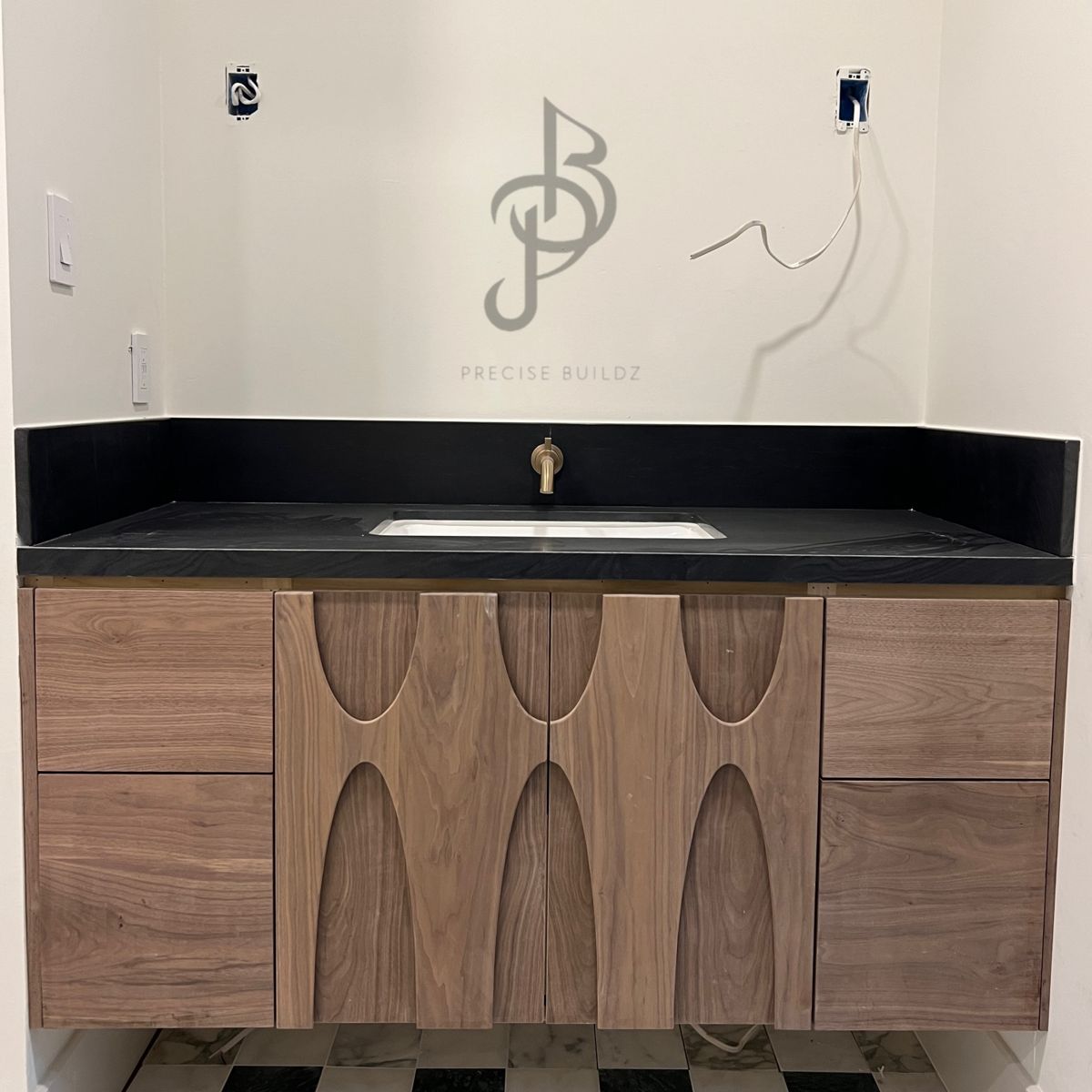 Walnut Floating European Vanity — Downtown Houston